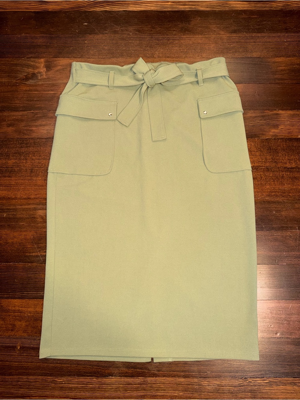 NYCC Sage Green Belted Utility Midi Pencil Skirt Large Cargo Pocket